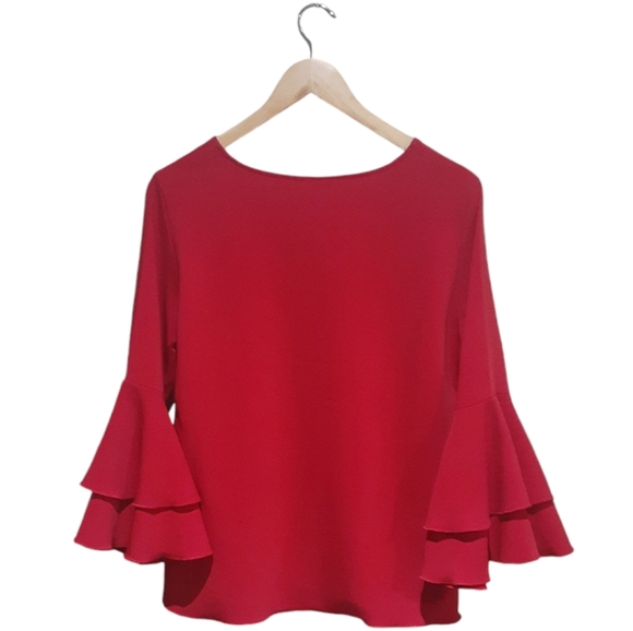 Arianne Women's Ruffle Sleeve Blouse Red Size Medium - Picture 2 of 5